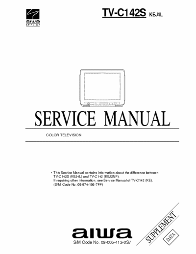 aiwa TV-C142S Complete Supplement Data for TV-C142S Service Manual